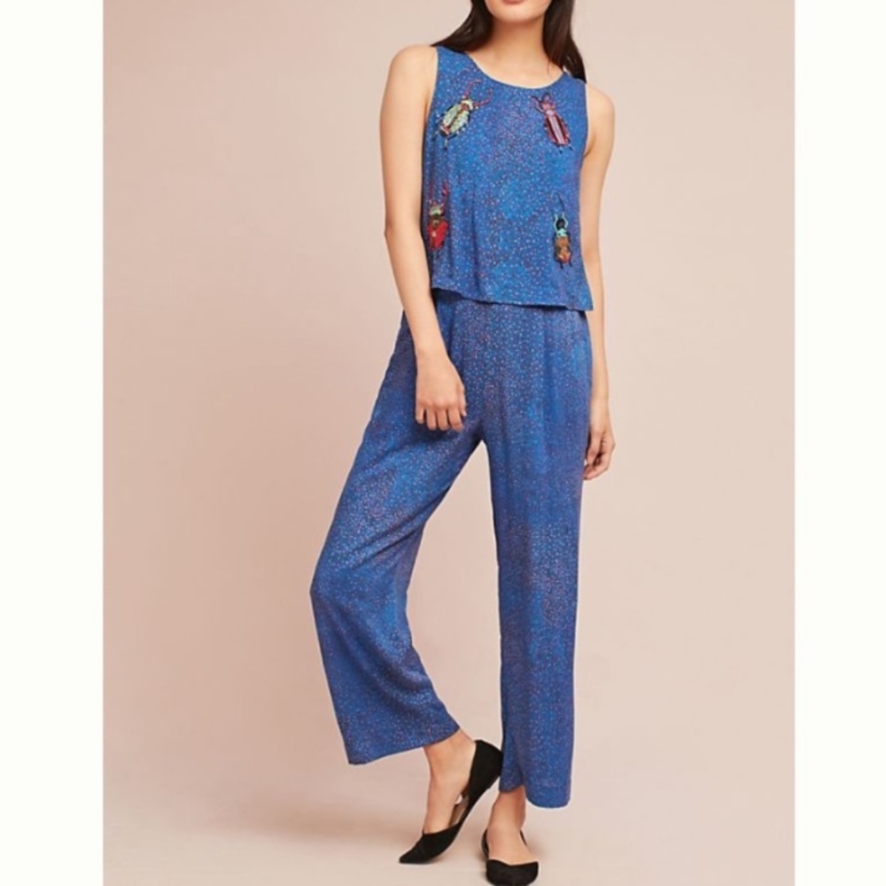 Anthropologie Conditions Apply Critter Embroidered Jumpsuit Medium